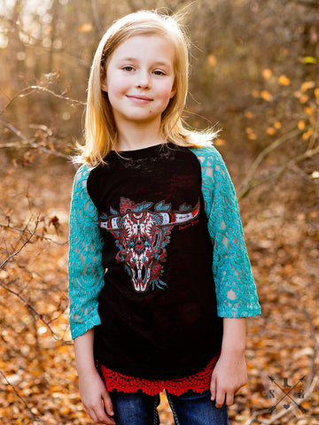 Lil' Gals Bull Skull Burnout w/Lace Sleeves