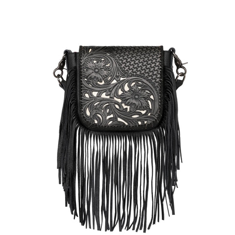 Montana West Genuine Leather Tooled Collection Fringe Crossbody