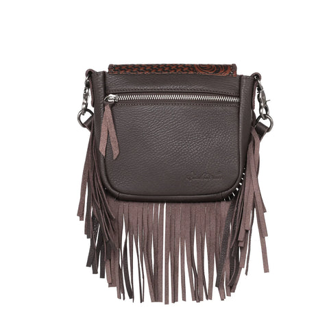 Leather fringe top crossbody bag