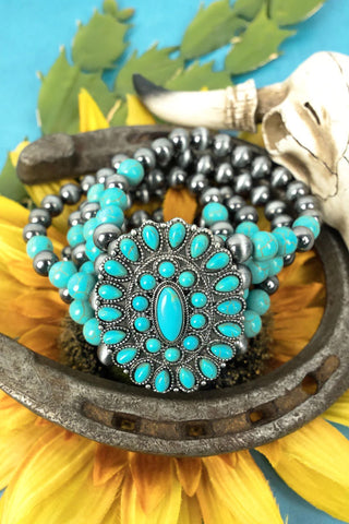 Turquoise Oval Squash Navajo Pearl Bracelet