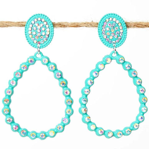 AB Crystal Teardrop Earrings - Turquoise