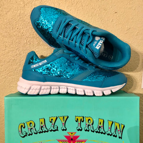 LAST PAIR!  So Glam Aqua Glitter Sneakers by Crazy Train