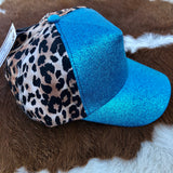 Turquoise Glitter Cheetah Ponytail Cap