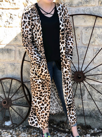 Cheetah Long Sleeve Duster with Pockets