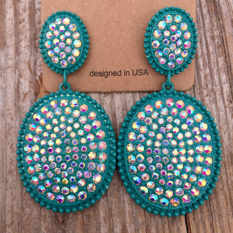 Rhinestone Cowgirl Earrings - Turquoise