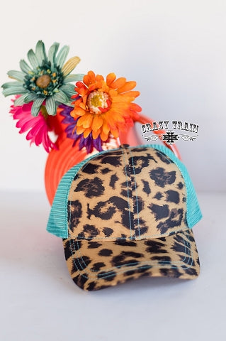 Up In Hair Cap -Leopard & Turquoise by Crazy Train